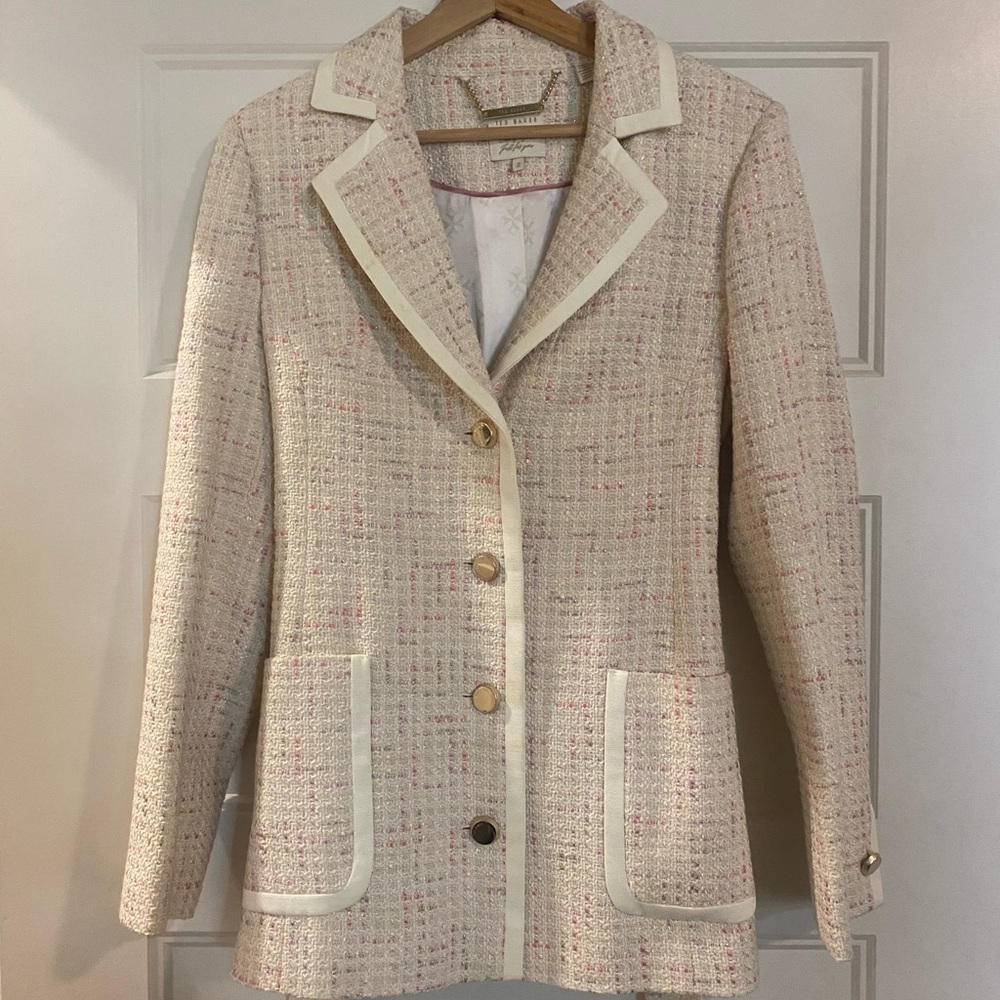 Ted Baker London Cream and Pink Tweed Blazer